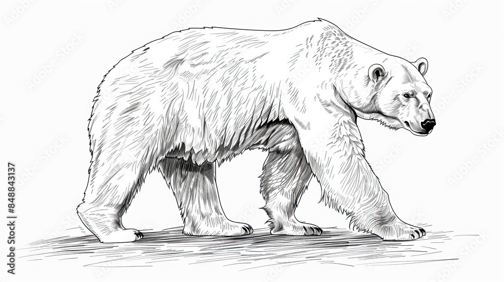 Fototapeta premium Sketch of polar bear. Hand drawn illustration converted to vector, Bear Drawing