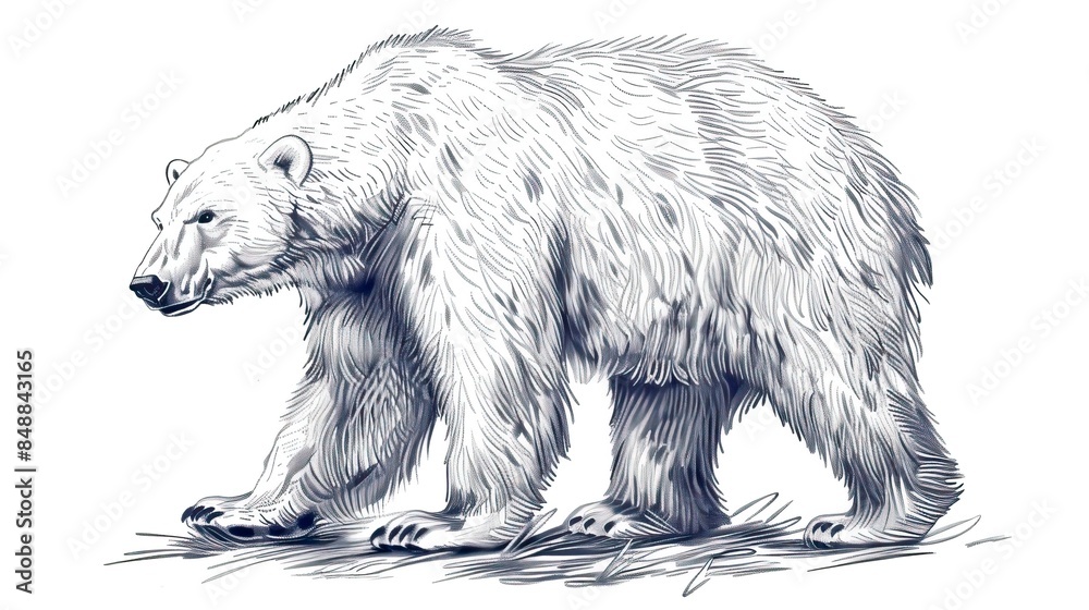 Fototapeta premium Sketch of polar bear. Hand drawn illustration converted to vector, Bear Drawing