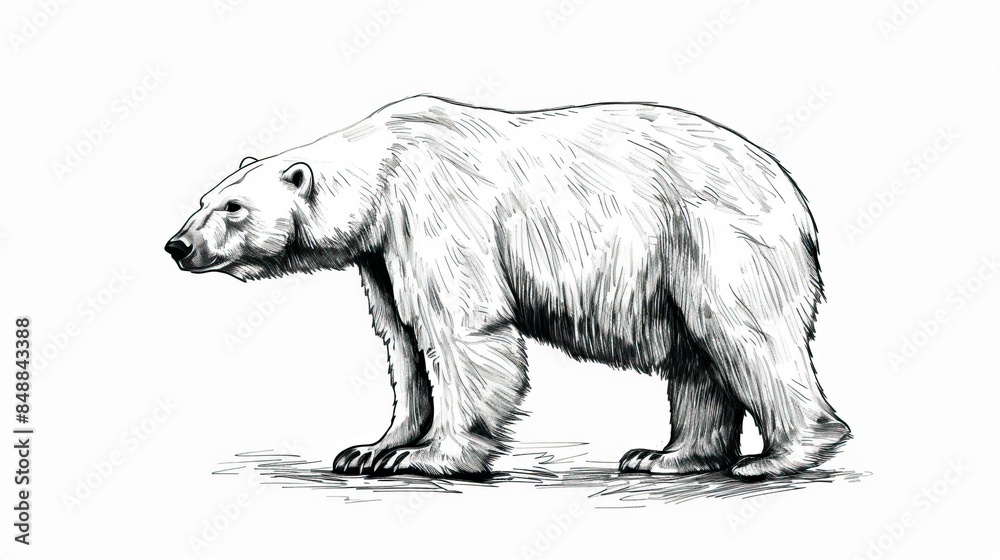 Fototapeta premium Sketch of polar bear. Hand drawn illustration converted to vector, Bear Drawing