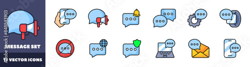 Message set icons. Message bubble icons. Flat style. Vector icons.