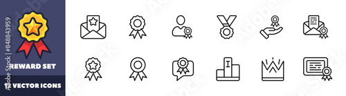 Reward set icons. Medal icons. Linear style. Vector icons.