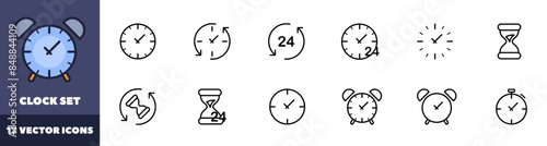 Clock set icons. Time icons. Linear style. Vector icons.