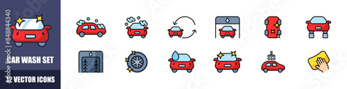 Car wash set icons. Machine Icons. Flat style. Vector icons.