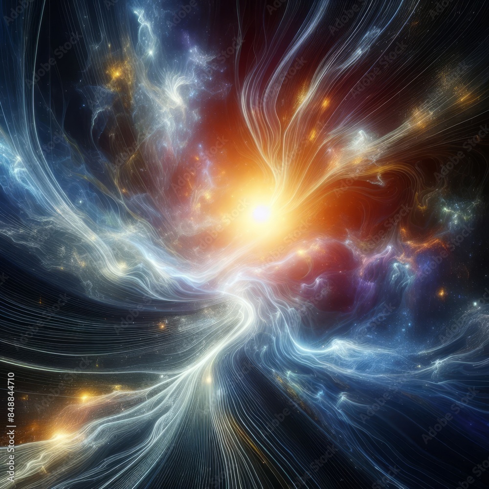 custom made wallpaper toronto digitalA stunning abstract portrayal of dynamic cosmic energy, characterized by explosive light emanating from a central point. The image highlights the powerful forces and vibrant colors of the cosmos.. AI