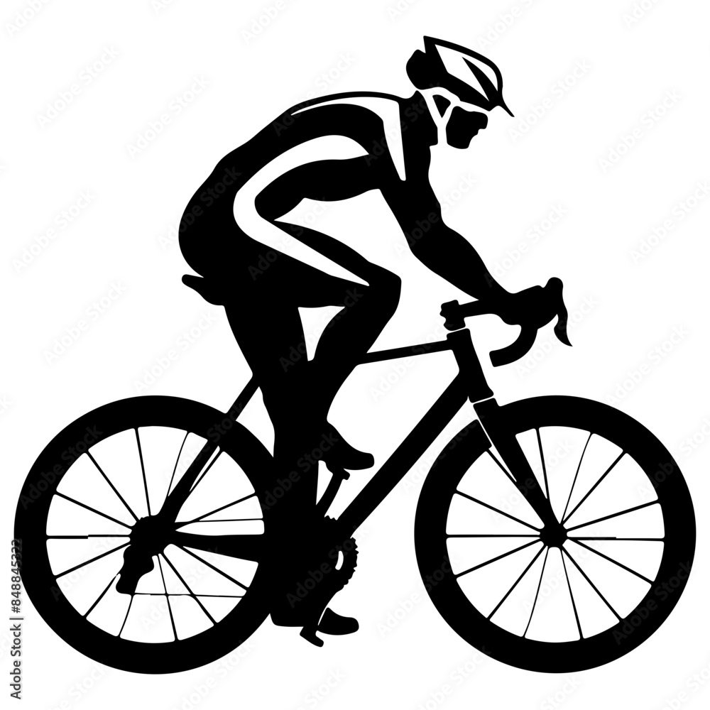 Naklejka premium Bicyclist in Black and White, illustration, vector ,illustration, silhouette.