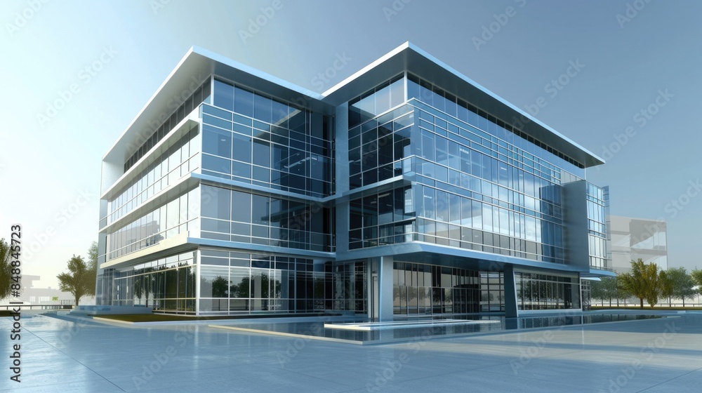 Modern Building - Symbol of Corporate Success. Office Exterior Architecture in Business District Modern Building - Symbol of Corporate Success. Office Exterior Architecture in Business District