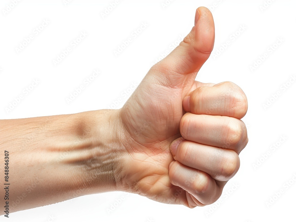 Close-up of a human hand showing a thumbs-up gesture against a white background, symbolizing approval, positivity, and success. Close-up of a human hand showing a thumbs-up gesture against a white background, symbolizing approval, positivity, and success.