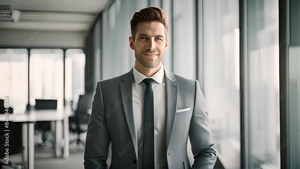 Man in Suit Standing in Office Generative AI Man in Suit Standing in Office Generative AI