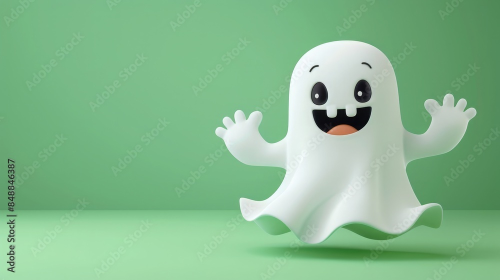 Charming Cartoon Ghost on a Green Background Charming Cartoon Ghost on a Green Background
