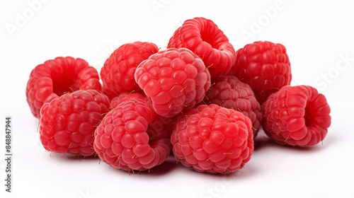 Ripe group of raspberries fruit isolated on white background.