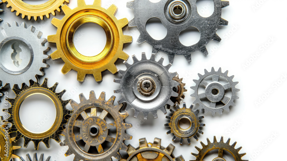 various metal gears, cog, cogwheel, mechanical system, technology, engineering, factory, manufacturing, steel, teamwork, wheel, motion, industry, equipment, mechanism, machinery, machine, connection various metal gears, cog, cogwheel, mechanical system, technology, engineering, factory, manufacturing, steel, teamwork, wheel, motion, industry, equipment, mechanism, machinery, machine, connection