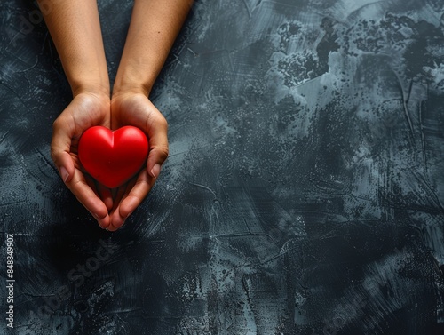 hands holding red heart copyspace area for text - ai