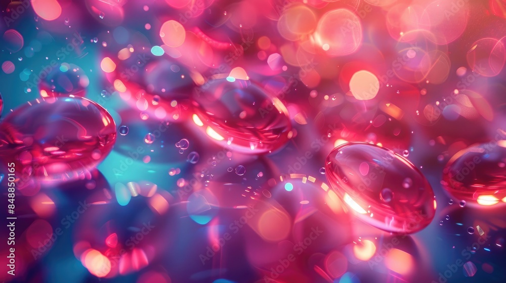 Abstract Floating Translucent Pills with Blue and Red Glowing Effect Abstract Floating Translucent Pills with Blue and Red Glowing Effect