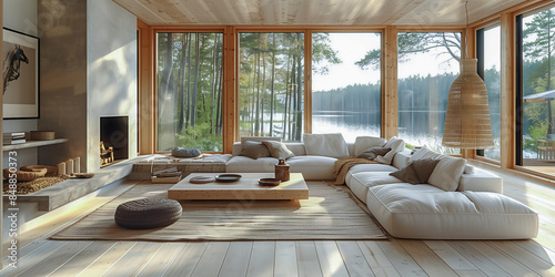 Modern living room in style of Scandinavian minimalism and luxury minimalism