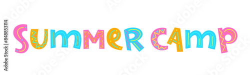 SUMMER CAMP colorful vector hand-drawn lettering banner