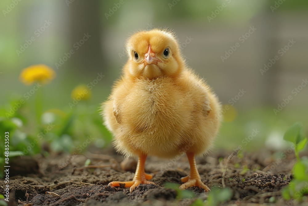 Baby Chick: A fluffy, yellow chick, pecking at the ground in a farmyard. Baby Chick: A fluffy, yellow chick, pecking at the ground in a farmyard.