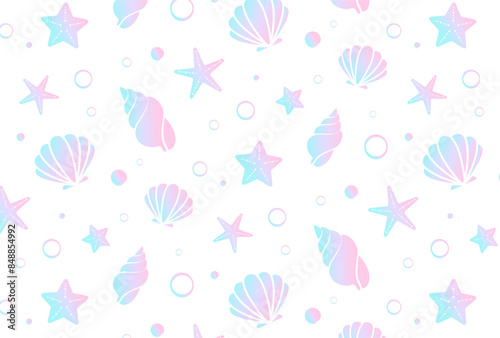 seamless pattern with colorful seashells and starfish for banners, cards, flyers, social media wallpapers, etc.