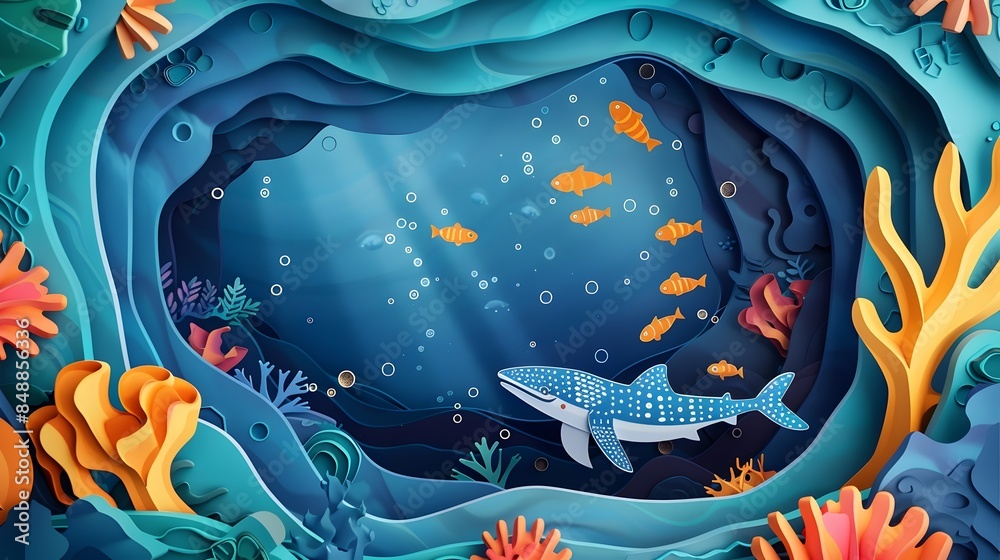 Paper Art Whale Shark in Serene Underwater World Paper Art Whale Shark in Serene Underwater World