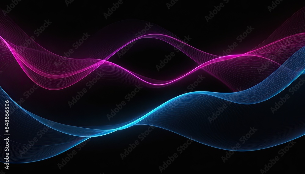 abstract luminous blue and pink curve trail of glowing glitters on plain black banner design background abstract luminous blue and pink curve trail of glowing glitters on plain black banner design background