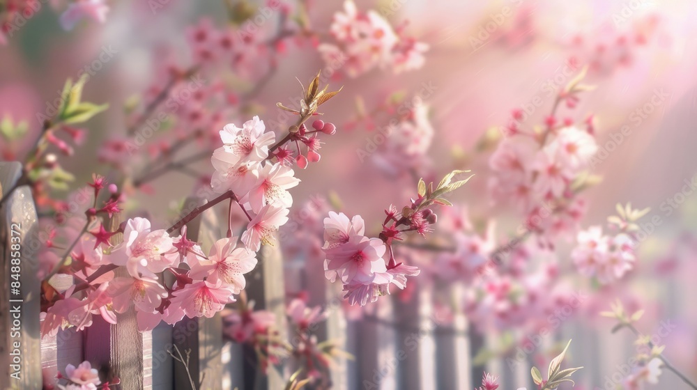 Cherry Blossoms Blooming Beyond the Fence A Beautiful Spring Display of Sakura Flowers Cherry Blossoms Blooming Beyond the Fence A Beautiful Spring Display of Sakura Flowers