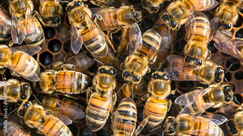 Bees on honeycomb background