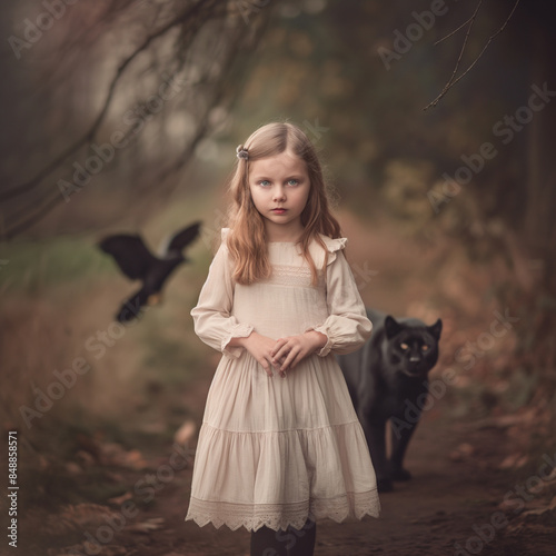 A young girl walks home thr...