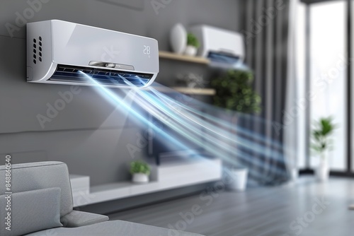 Energy-saving air conditioner with natural freshness. Generative Ai photo