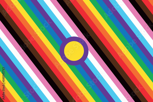 Intersex Progress Pride flag. New LGBTQ Pride Flag. New  Updated Intersex Inclusive Progress Pride Flag. Banner Flag for LGBT, LGBTQ or LGBTQIA plus Pride. Vector illustration