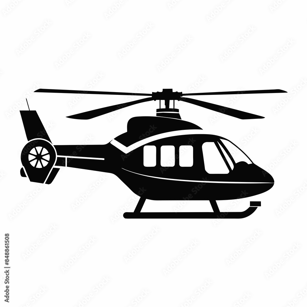  police helicopter silhouette vector on white background