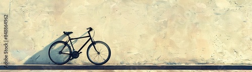 Shadowy silhouette of a bicycle abstract on a solid cream background © Paphawin