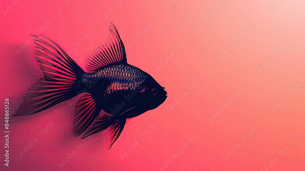 Fototapeta premium Silhouette of an abstract fish swimming shadow on a solid magenta background