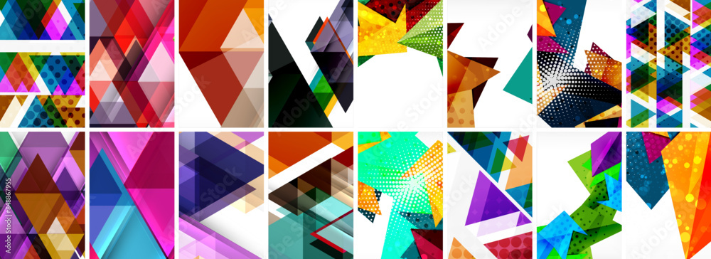 Triangles and circles abstract shapes templates set