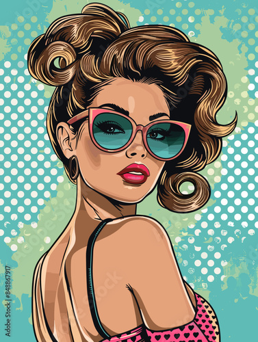beautiful woman, retro style pop art pin up, flat vector illustration