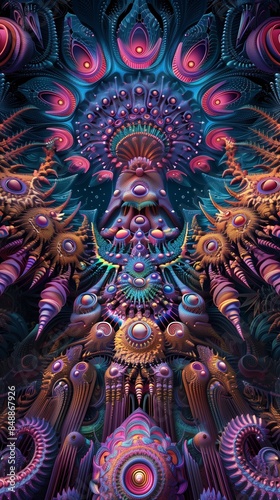 intricate fractal design with geometric shapes and bright colors