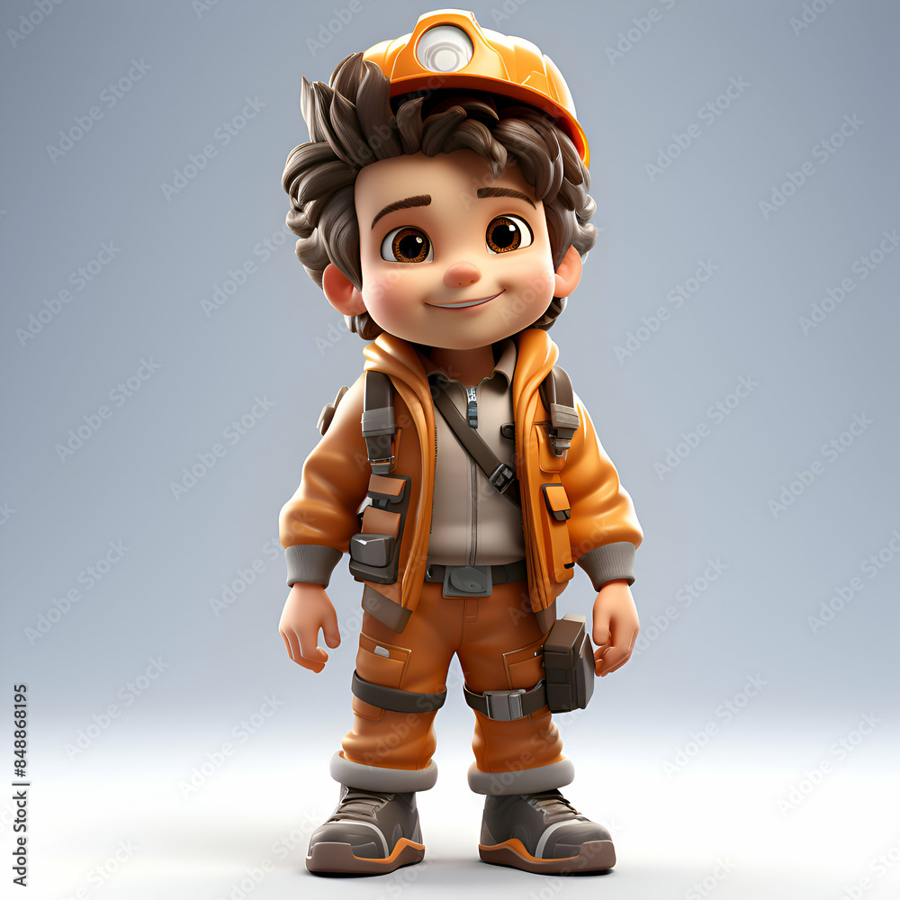 3D Render of Little Boy with fireman uniform on gray background 3D Render of Little Boy with fireman uniform on gray background
