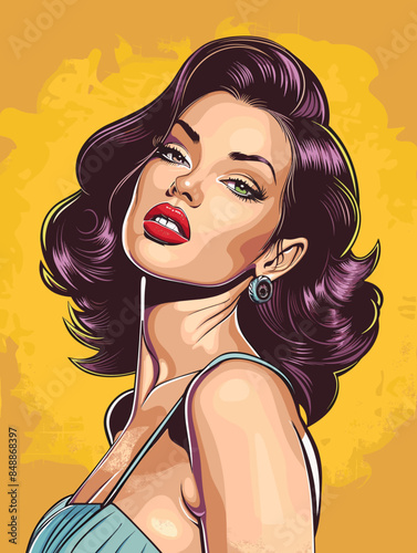 beautiful woman, retro style pop art pin up, flat vector illustration