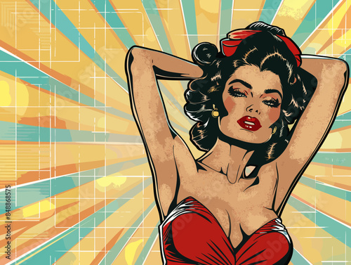 beautiful attractive woman, vector illustration in pin-up style