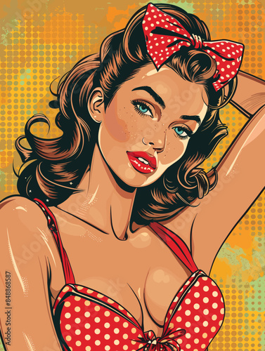 beautiful attractive woman, vector illustration in pin-up style