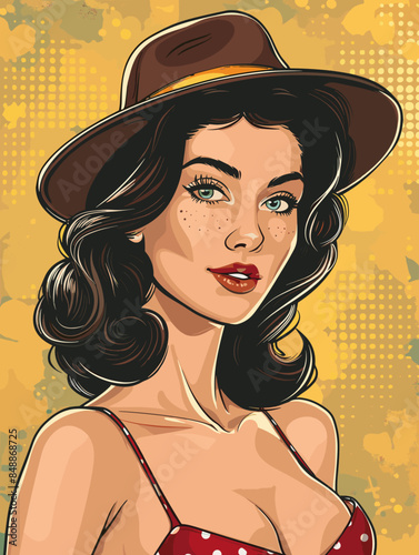 beautiful woman, retro style pop art pin up, flat vector illustration