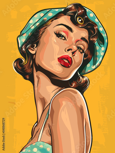 beautiful woman, retro style pop art pin up, flat vector illustration