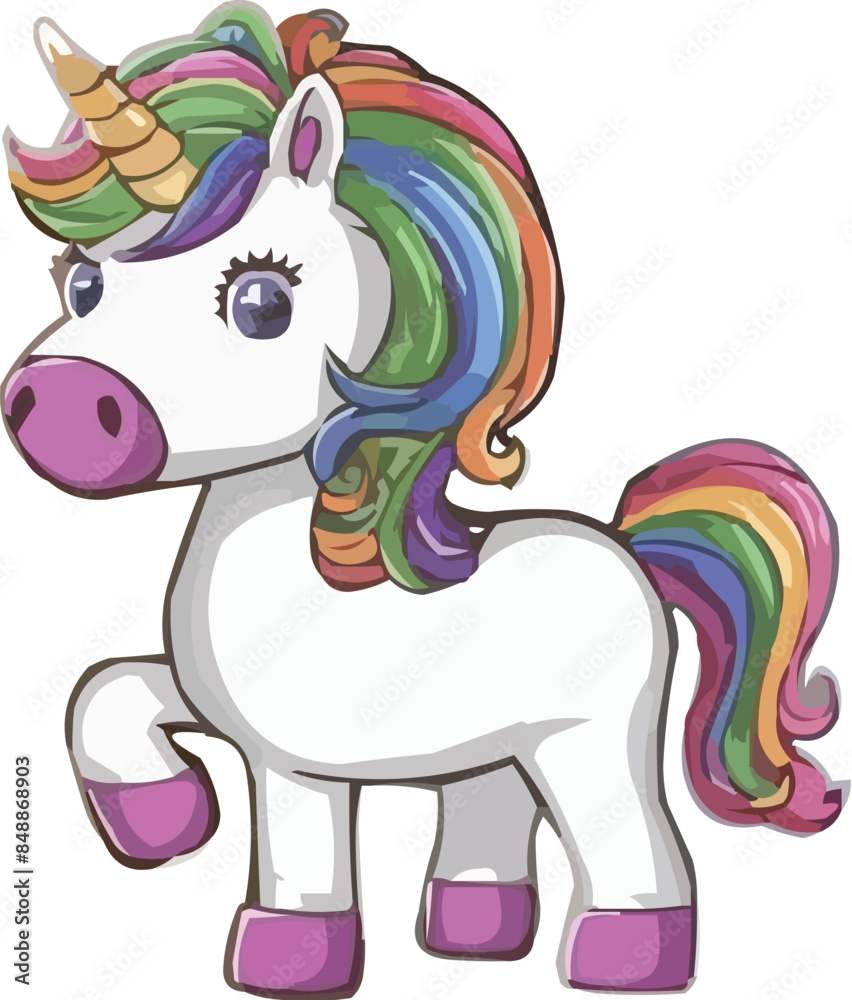 Delightful Unicorn with Rainbow Mane and Tail - Vector Art Delightful Unicorn with Rainbow Mane and Tail - Vector Art