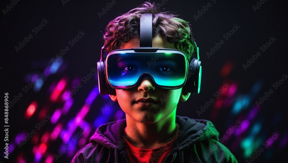 Closeup view of A boy with vr headset Closeup view of A boy with vr headset