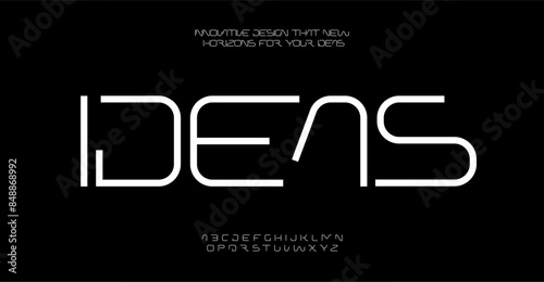Thin innovative typography, futuristic modernity letters, creative minimal design, stylish modern font, sleek geometric elegant visual communication, tech branding, logo and headline. Vector typeset