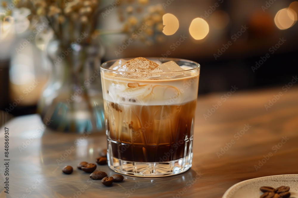 Espresso tonic - refreshment summer drink with soda. Coffee cocktail. Cold brew. Espresso tonic - refreshment summer drink with soda. Coffee cocktail. Cold brew.
