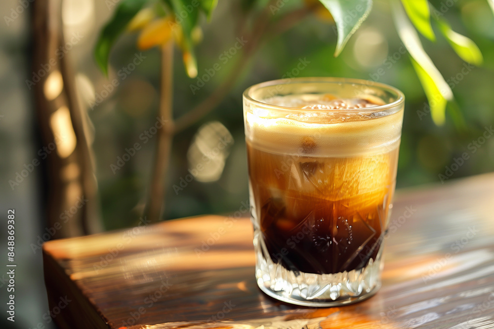 Espresso tonic - refreshment summer drink with soda. Coffee cocktail. Cold brew. Espresso tonic - refreshment summer drink with soda. Coffee cocktail. Cold brew.