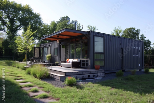 Modern metal building made from shipping house containers