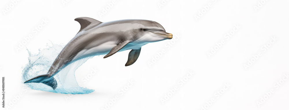 Obraz premium Single jumping bottlenose dolphin isolated on white background
