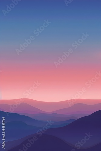 Serene Gradient Landscape with Textural Overlays and Mountainous Silhouettes © CYBERUSS