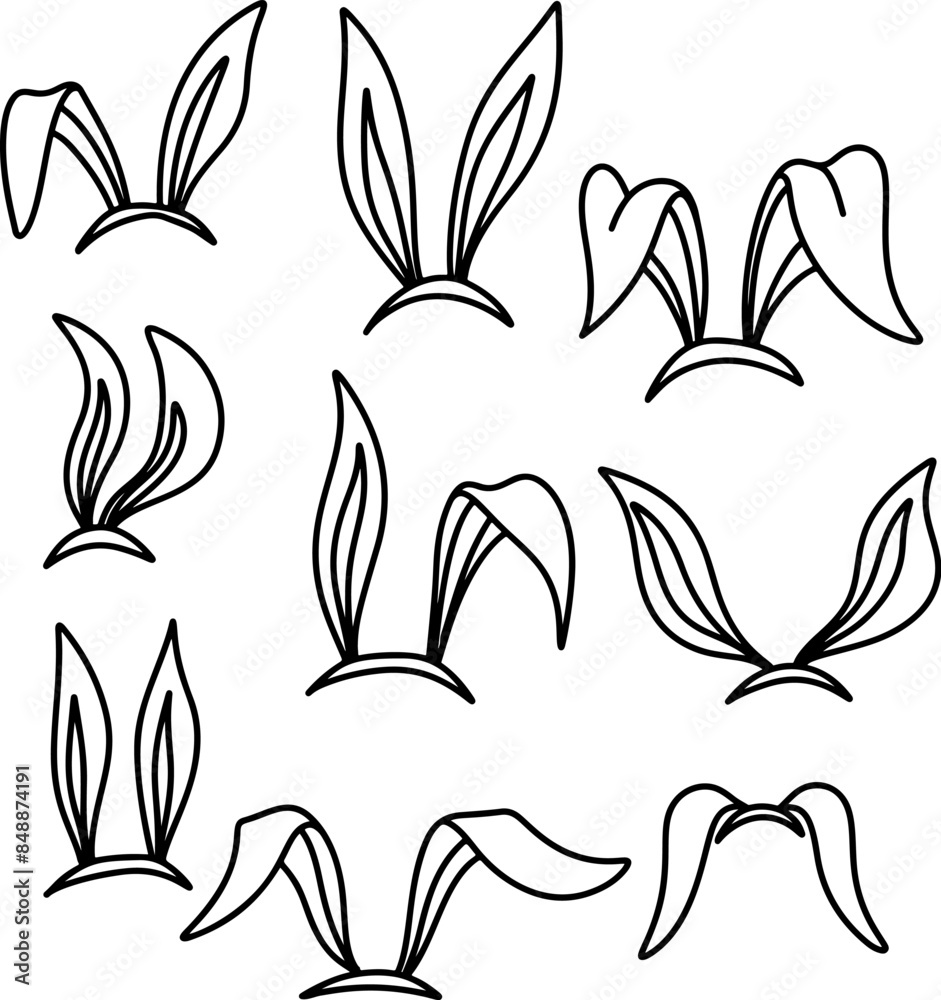 Fototapeta premium Set of hand drawn rabbit ears. Doodle style rabbit ears. Vector illustration