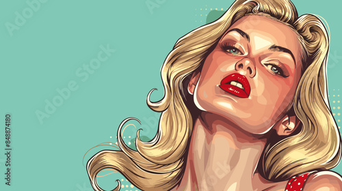 Pin Up Pop Art Portrait Attractive Blonde Woman Vector Illustration